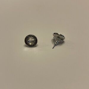 Harley Davidson Silver Stud Earrings with Clear Gem